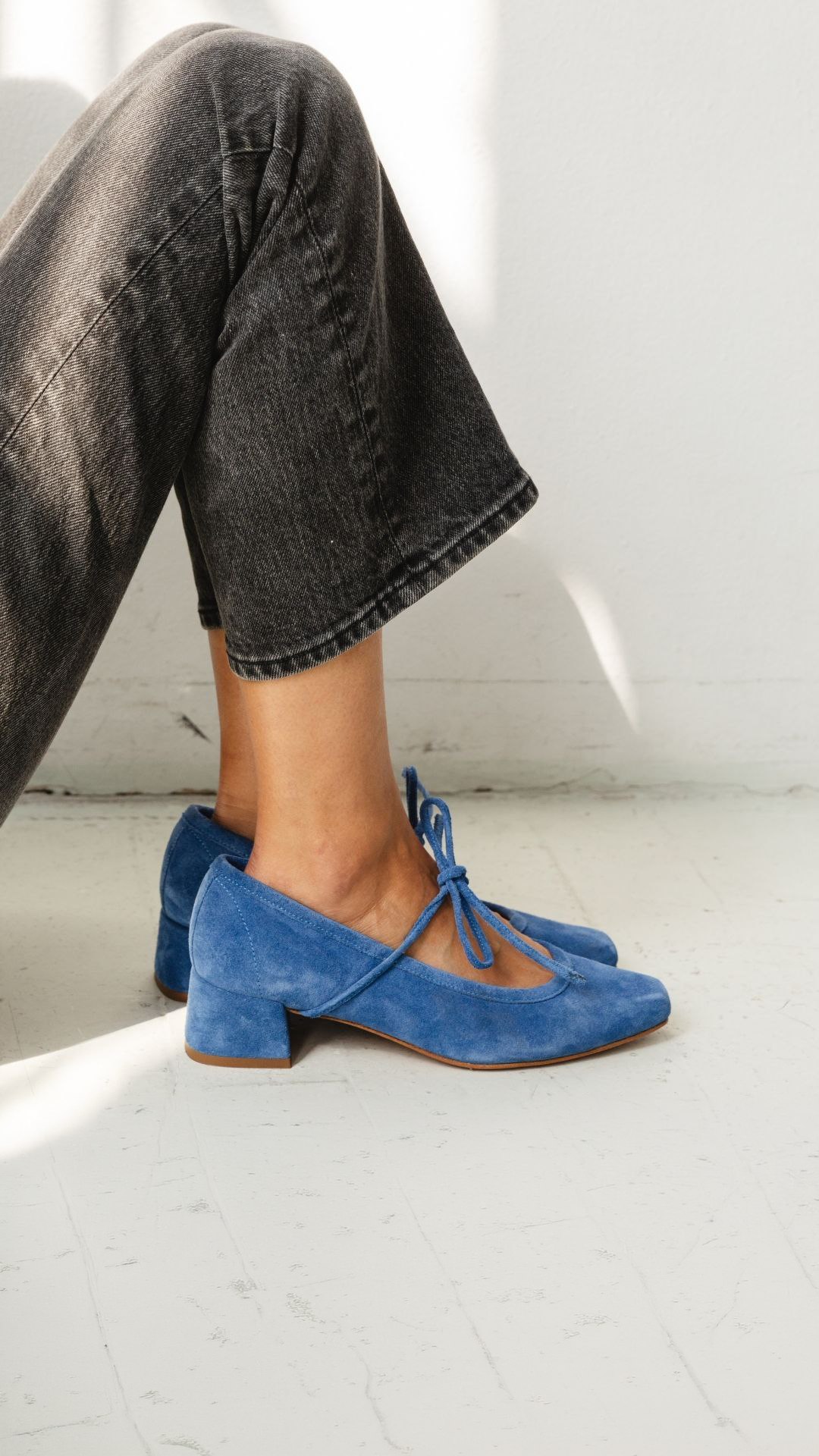 The Heeled Ballet Blue | Italian Suede Block Heel | EITHER/OR