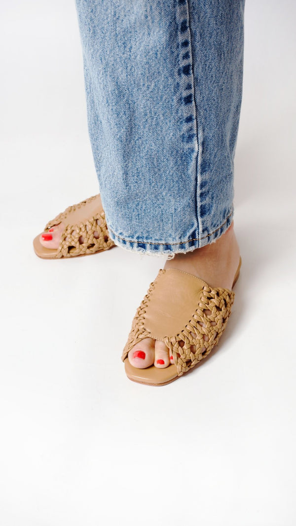 rattan sandal woven basketweave slide sandal in natural tan leather dress event s