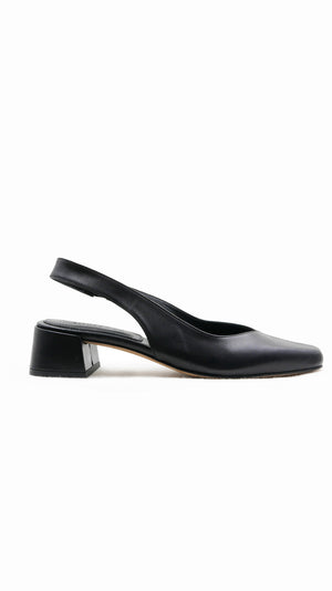 minimalist slingback block heeled pump in black italian leather 