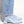 minimalist slingback block heeled pump in sky baby blue leather on the foot with socks