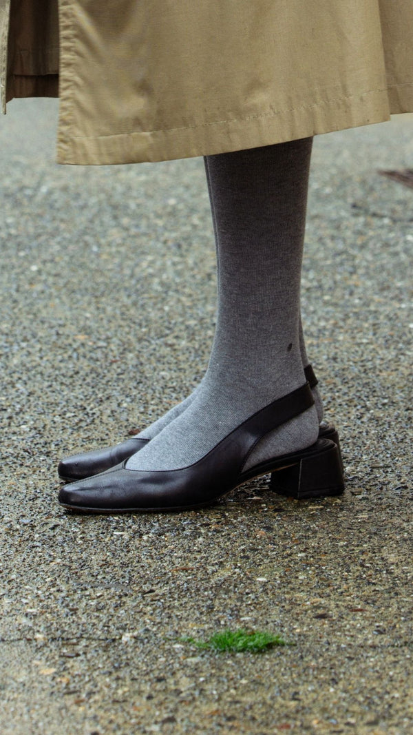 minimalist slingback block heeled pump in black italian leather wear to work