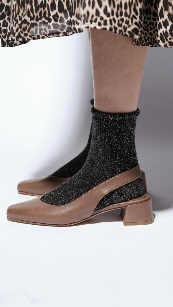 minimalist slingback block heeled pump in cacao leather everyday heels