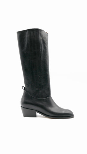 calf boot knee high tall polished italian full grain leather in black