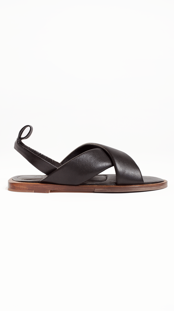 cloud sandal padded strap leather minimalist crossband sport sandal black   artisan 