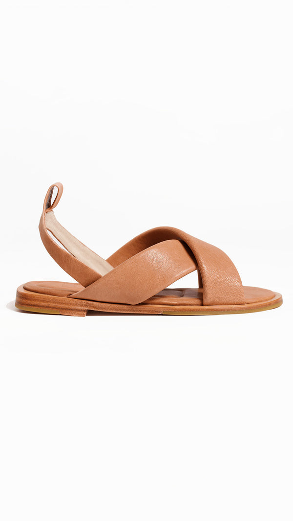 cloud sandal padded strap leather minimalist crossband sport sandal tan honey nude