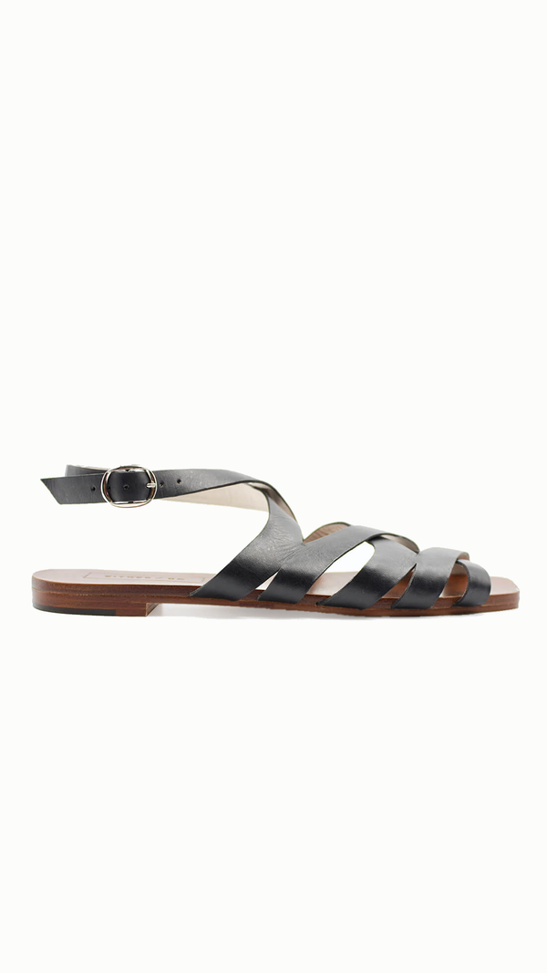 either or criss cross minimal slide sandal black premium leather