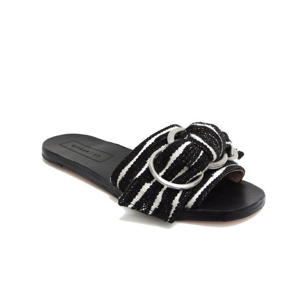 Either Or Handmade Leather Sandals Women’s Knot Black/White Ethically Made in Mexico