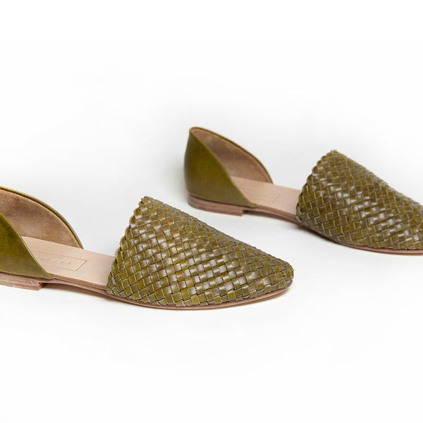 Our signature handwoven upper makes it's debut as a versatile two-piece flat. This d'orsay silhouette is easy to dress up or dress down, and our classic, almond-shaped toe is both forgiving and flattering to a range of foot shapes.  Ethically Handmade in Peru. Either/Or - Handmade with Care.